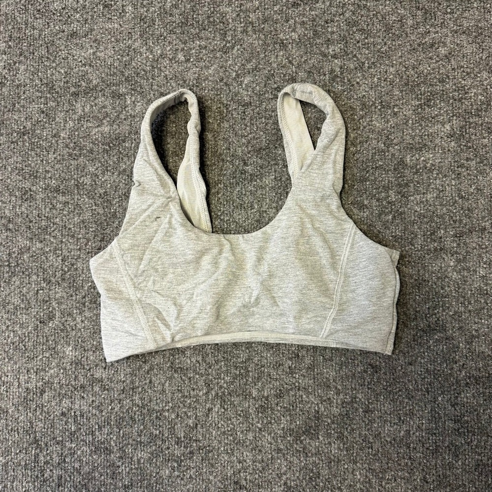Pink Sports Bra Womens Size S Grey Heathered Scoop Neck Logo Athleisure Support